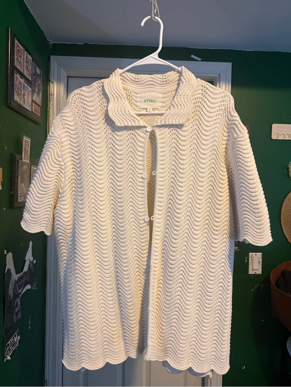 Vital White Knit Short-Sleeve Button-Up Shirt
